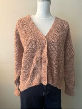 Abercrombie & Fitch Dusty Rose Button-Front V-Neck Cardigan
